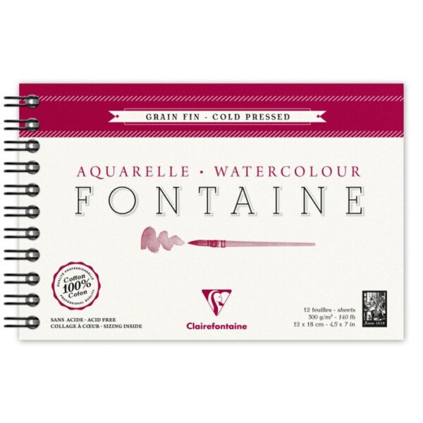 Альбом(спіраль) д/акварелі 300г др.зерно 100% бав..Wbndalbum ColdPress Fontaine Clairefontaine 12арк.12х18