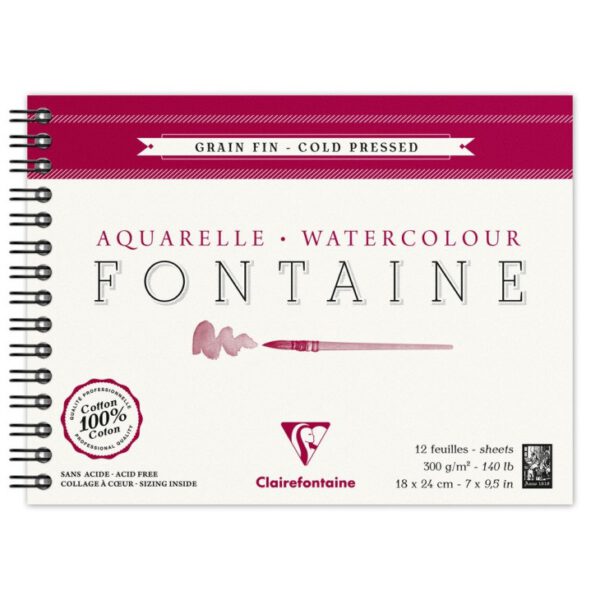 *Альбом(спіраль) д/акварелі 300г др.зерно 100% бав..Wbndalbum ColdPress Fontaine Clairefontaine 12арк.18х24