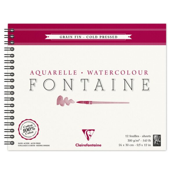 *Альбом(спіраль) д/акварелі 300г др.зерно 100% бав..Wbndalbum ColdPress Fontaine Clairefontaine 12арк.24х30