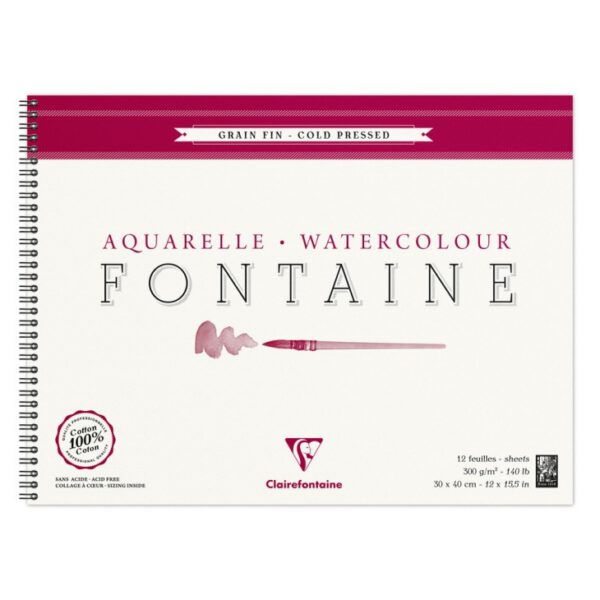 *Альбом(спіраль) д/акварелі 300г др.зерно 100% бав..Wbndalbum ColdPress Fontaine Clairefontaine 12арк.30х40