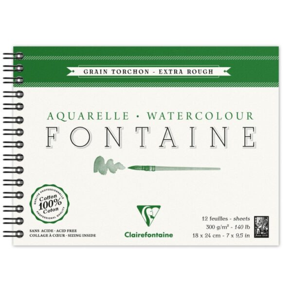 *Альбом(спіраль) д/акварелі 300г торшон 100% бав.Fontaine Clairefontaine 12арк.18х24