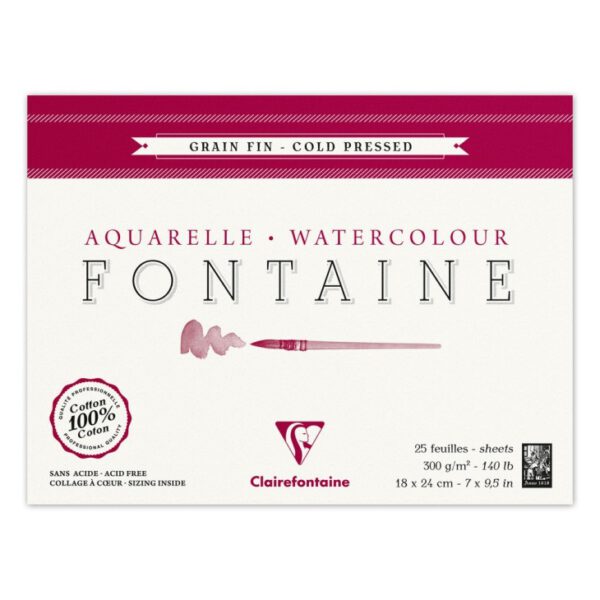 *Склейка д/акварелі 300г др.зерно 100%бав.Watercolpad Clairefontaine 25арк.18х24