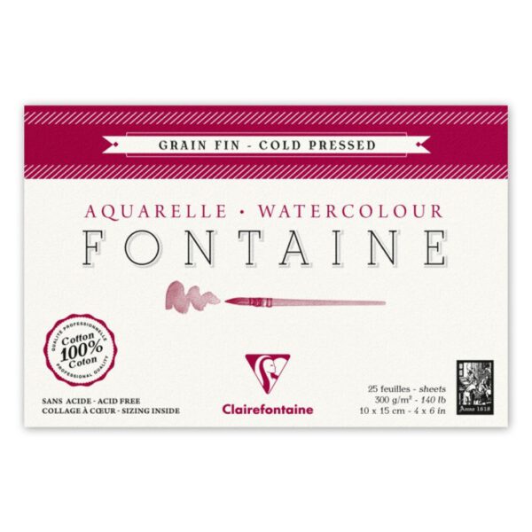 *Склейка д/акварелі 300г др.зерно 100%бав.Watercolpad Clairefontaine 25арк.10х15