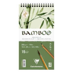 Альбом(спіраль) д/акварелі 250г др.зерно бамбук 100% Bamboo Clairefontaine 15арк.13,5х25см