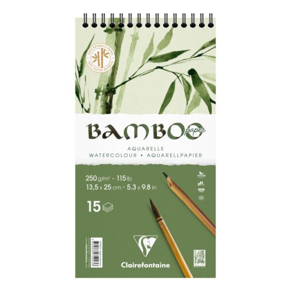 Альбом(спіраль) д/акварелі 250г др.зерно бамбук 100% Bamboo Clairefontaine 15арк.13,5х25см