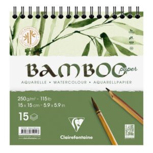 Альбом(спіраль) д/акварелі 250г др.зерно бамбук 100% Bamboo Clairefontaine 15арк.15х15см