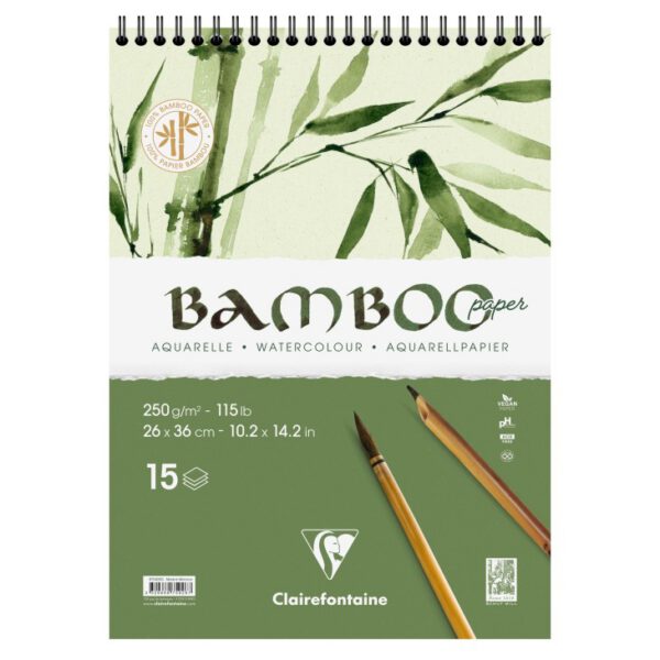 *Альбом(спіраль) д/акварелі 250г др.зерно бамбук 100% Bamboo Clairefontaine 15арк.26х36см