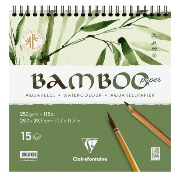 *Альбом(спіраль) д/акварелі 250г др.зерно бамбук 100% Bamboo Clairefontaine 15арк.29,7х29,7см