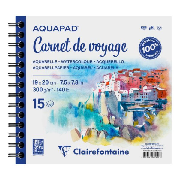 Альбом(спіраль) д/акварелі 300г др.зерно 100% цел..Watercol Wb Clairefontaine 15арк.19х20