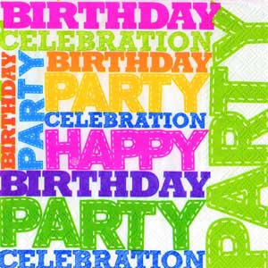 R РОЗБИРАТИ 17.1 Серветка33х33см (20шт) "BIRTHDAY PARTY" цветные надписи