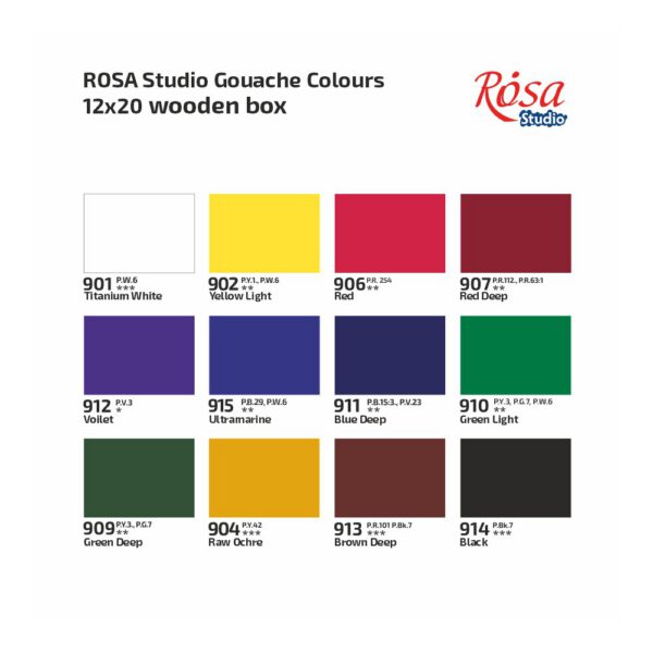 Набір гуаші художньої.Rosa Studio (12х20мл) в дерев.кор. - Image 3