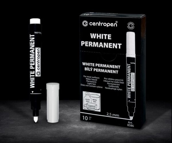 Маркер перм.покривний на водн.осн.кругл.наконечн.Permanent White 8586 Centropen 2,5мм БІЛИЙ