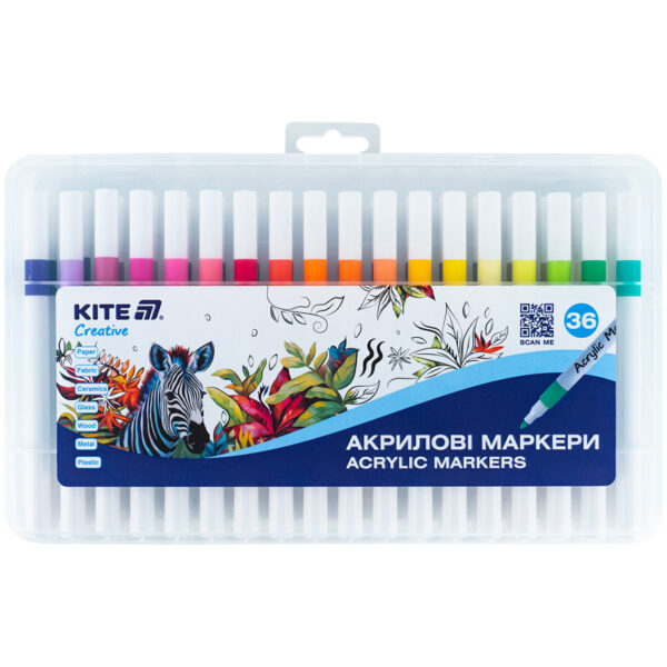 Набір маркерів акрил.на водн.осн,кругл наконечн.Creative Kite 36кол.у пласт.упак
